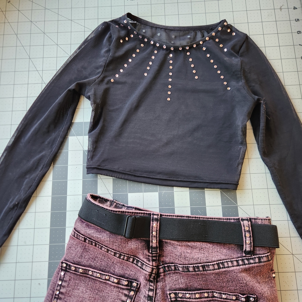 Weissman MC Elegant Black Long Sleeve Crop with Matching Distressed Dance Jeans